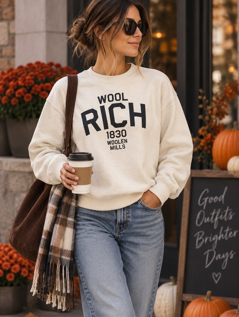 NWT Woolrich “Wool Rich” Graphic Sweatshirt | 1830 Woolen Mills | Cream LARGE